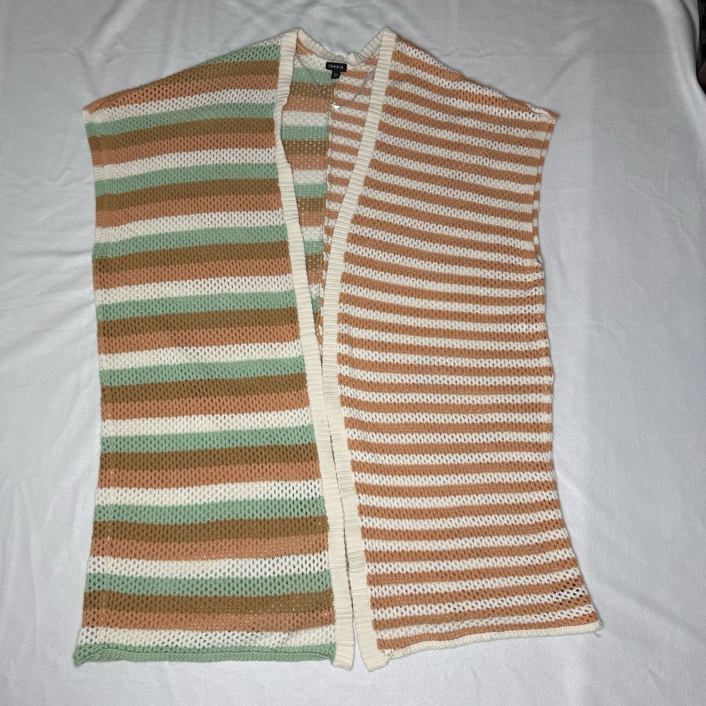 Torrid Duster Vest Sweater Knit Multi Stripe Green Peach Womens 3X/4X Boho Beach